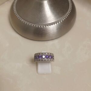 925 Silver CZ and Amethyst Ring Size 8